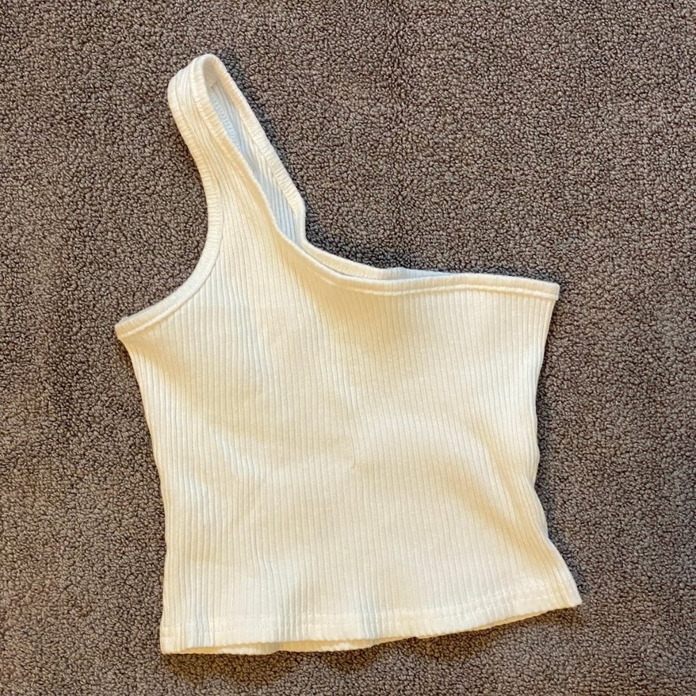 One Shoulder White Crop Top